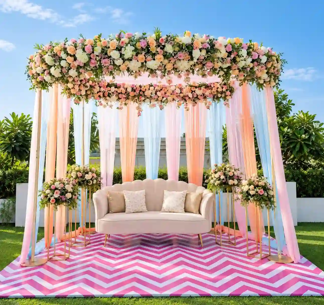 balloon decoration Pastel Floral Canopy Haldi Decoration